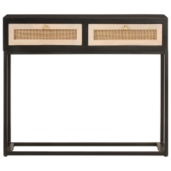 Stolik konsolowy, czarny, 90x30x76 cm, drewno mango i żelazo