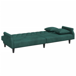 2-os kanapa rozkładana z poduszkami i podnóżkiem, ciemnozielona