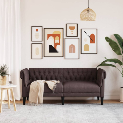 Sofa Chesterfield, dwuosobowa, ciemnobrązowa, obita tkaniną