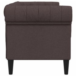 Sofa Chesterfield, dwuosobowa, ciemnobrązowa, obita tkaniną