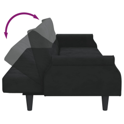 2-os. kanapa rozkładana z poduszkami i podnóżkiem, czarna
