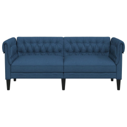 Sofa Chesterfield, dwuosobowa, niebieska, obita tkaniną