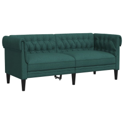 Sofa Chesterfield, dwuosobowa, ciemnozielona, obita tkaniną