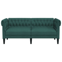 Sofa Chesterfield, dwuosobowa, ciemnozielona, obita tkaniną