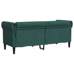 Sofa Chesterfield, dwuosobowa, ciemnozielona, obita tkaniną