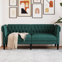 Sofa Chesterfield, dwuosobowa, ciemnozielona, obita tkaniną