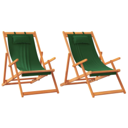 Składane krzesła plażowe, 2 szt., zielone, obite tkaniną