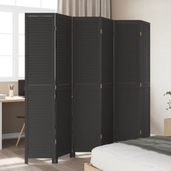 Parawan pokojowy, 6-panelowy, czarny, lite drewno paulowni