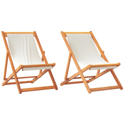 Składane krzesła plażowe, 2 szt., kremowa biel, tkanina