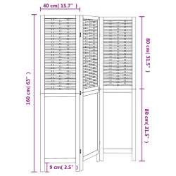 Parawan pokojowy, 3-panelowy, ciemny brąz, lite drewno paulowni