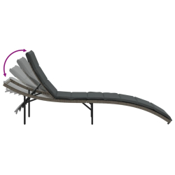 Leżak z poduszką, szary, 55x199x50 cm, polirattan