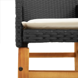 Krzesła ogrodowe, poduszki, 2 szt., czarne, rattan PE i drewno