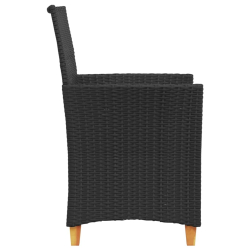Krzesła ogrodowe, poduszki, 2 szt., czarne, rattan PE i drewno