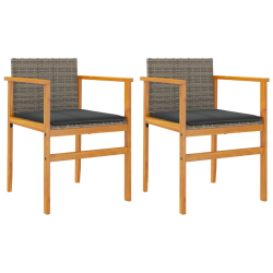 Krzesła ogrodowe, poduszki, 2 szt., szare, rattan PE i drewno