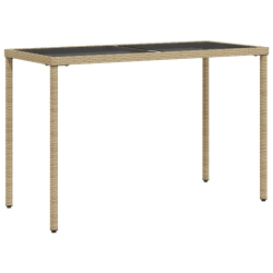 Stół ogrodowy ze szklanym blatem, beż, 115x54x74 cm, rattan PE
