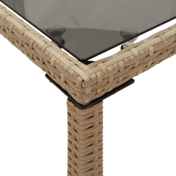 Stół ogrodowy ze szklanym blatem, beż, 115x54x74 cm, rattan PE