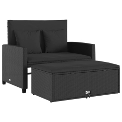 Sofa ogrodowa z poduszkami, 2-osobowa, czarna, polirattan