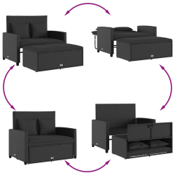 Sofa ogrodowa z poduszkami, 2-osobowa, czarna, polirattan