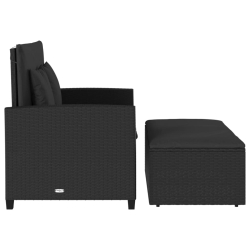 Sofa ogrodowa z poduszkami, 2-osobowa, czarna, polirattan
