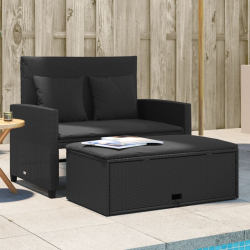 Sofa ogrodowa z poduszkami, 2-osobowa, czarna, polirattan