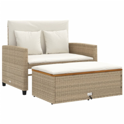 Sofa ogrodowa z poduszkami, 2-os., beżowa, rattan PE i akacja