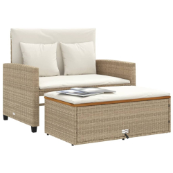 Sofa ogrodowa z poduszkami, 2-os., beżowa, rattan PE i akacja