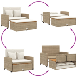 Sofa ogrodowa z poduszkami, 2-os., beżowa, rattan PE i akacja