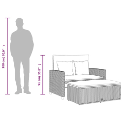 Sofa ogrodowa z poduszkami, 2-os., czarna, rattan PE i akacja