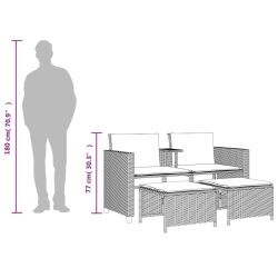 2-os. sofa ogrodowa ze stolikiem i stołkami, czarna, polirattan