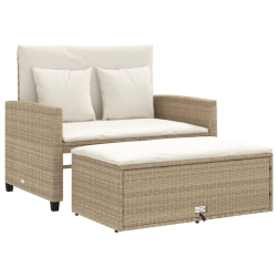 Sofa ogrodowa z poduszkami, 2-osobowa, beżowa, polirattan