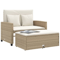 Sofa ogrodowa z poduszkami, 2-osobowa, beżowa, polirattan