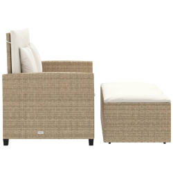 Sofa ogrodowa z poduszkami, 2-osobowa, beżowa, polirattan