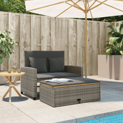 Sofa ogrodowa z poduszkami, 2-os., szara, rattan PE i akacja