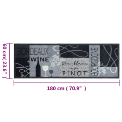 Dywanik kuchenny z motywem wina, szary, 60x180 cm, aksamitny