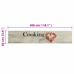 Dywanik kuchenny, napis Cooking i papryczki, 60x300 cm, aksamit