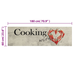 Dywanik kuchenny, napis Cooking i papryczki, 60x180 cm, aksamit