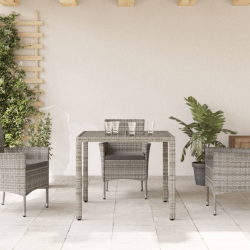 Stół ogrodowy ze szklanym blatem, szary, 90x90x75 cm, rattan PE