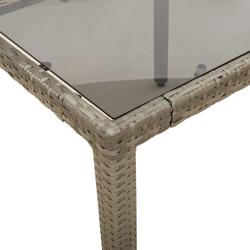 Stół ogrodowy ze szklanym blatem, szary, 90x90x75 cm, rattan PE