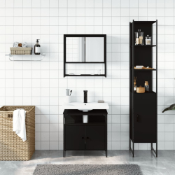 3-cz zestaw mebli łazienkowych, czarny, materiał drewnopochodny