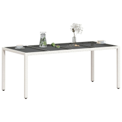 Stół ogrodowy ze szklanym blatem, biały 190x90x75 cm, rattan PE