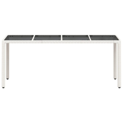 Stół ogrodowy ze szklanym blatem, biały 190x90x75 cm, rattan PE