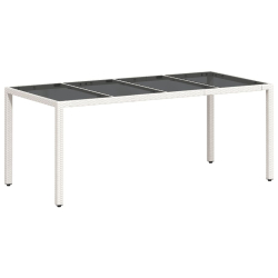 Stół ogrodowy ze szklanym blatem, biały 190x90x75 cm, rattan PE