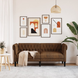 Sofa Chesterfield, dwuosobowa, brązowa, obita tkaniną