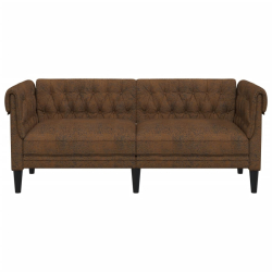 Sofa Chesterfield, dwuosobowa, brązowa, obita tkaniną