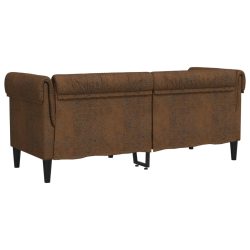 Sofa Chesterfield, dwuosobowa, brązowa, obita tkaniną