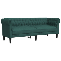 Sofa Chesterfield, trzyosobowa, ciemnozielona, obita tkaniną