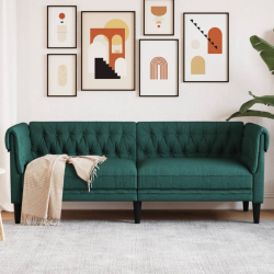Sofa Chesterfield, trzyosobowa, ciemnozielona, obita tkaniną