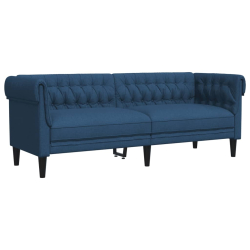 Sofa Chesterfield, trzyosobowa, niebieska, obita tkaniną