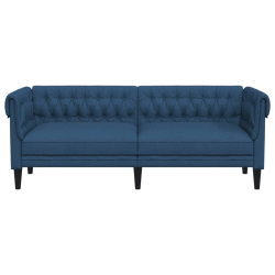 Sofa Chesterfield, trzyosobowa, niebieska, obita tkaniną