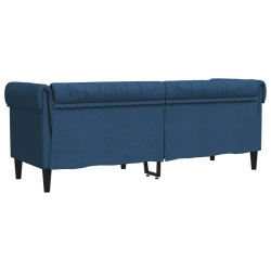 Sofa Chesterfield, trzyosobowa, niebieska, obita tkaniną
